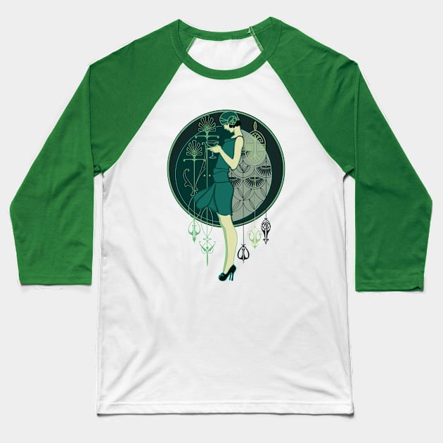 Art Deco Lady Baseball T-Shirt by Marike Korting Art